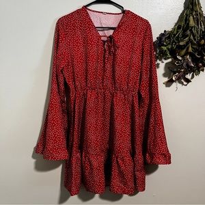 Red & White Dot Bell Sleeve Dress